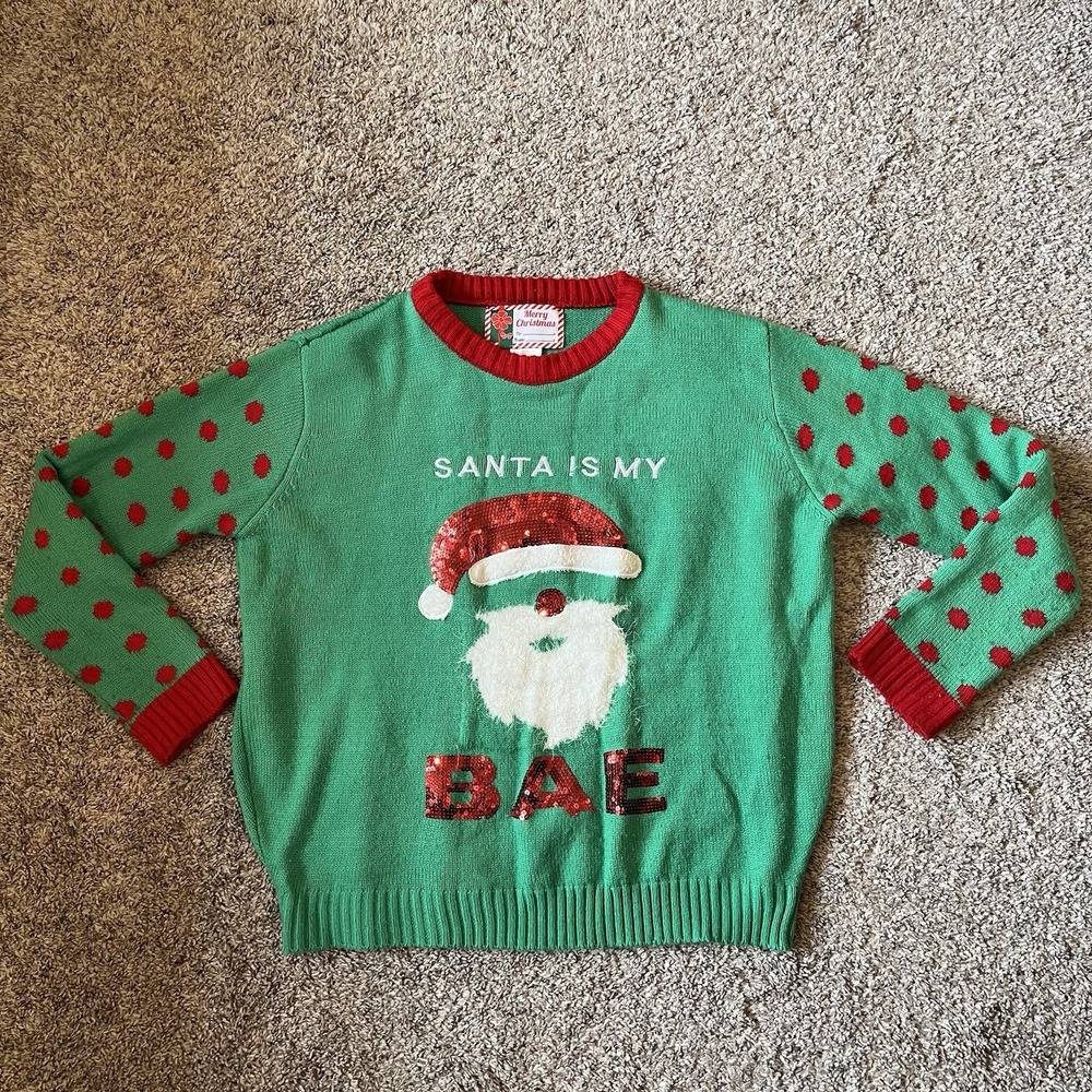 Ugly Christmas Sweater Women's XL Holiday Funny Xmas "Santa Is My Bae"